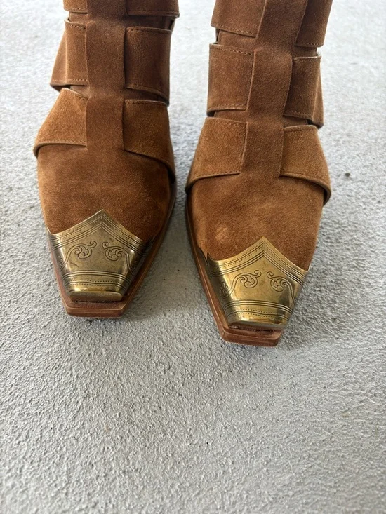 Free People Brayden Fisherman Suede Cutout Ankle cowboy Boots with Gold Toe Cap - Picture 4 of 8